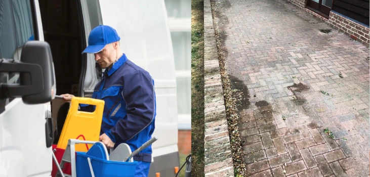 HydroBlast Power Nozzle cleaning guy and dirty patio